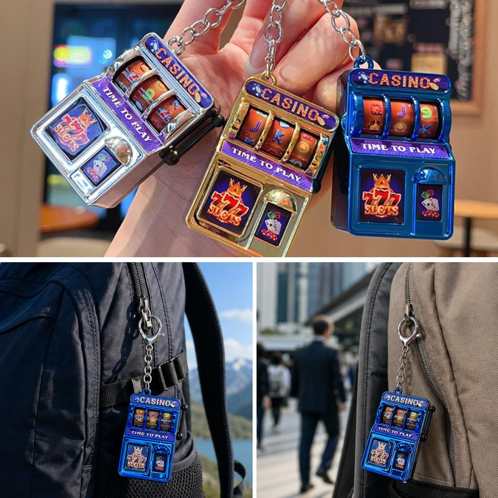 Arcade Game Jackpot - ミニギャンブルスロットマシンキーチェーン、クリエイティブなアーケード風、ポケットサイズ、フルーツモチーフ、ラッキージャックポット、ストレス解消グッズ、面白いゲーム、キーリング。