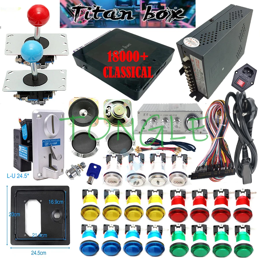 Arcade Game Jackpot - DIYアーケードマシンキャビネット,LEDプッシュボタン,タイタンボックス,ゲームキット,Sanwaジョイスティックのコピー,コインアクセプター,2人用,18000 in 1